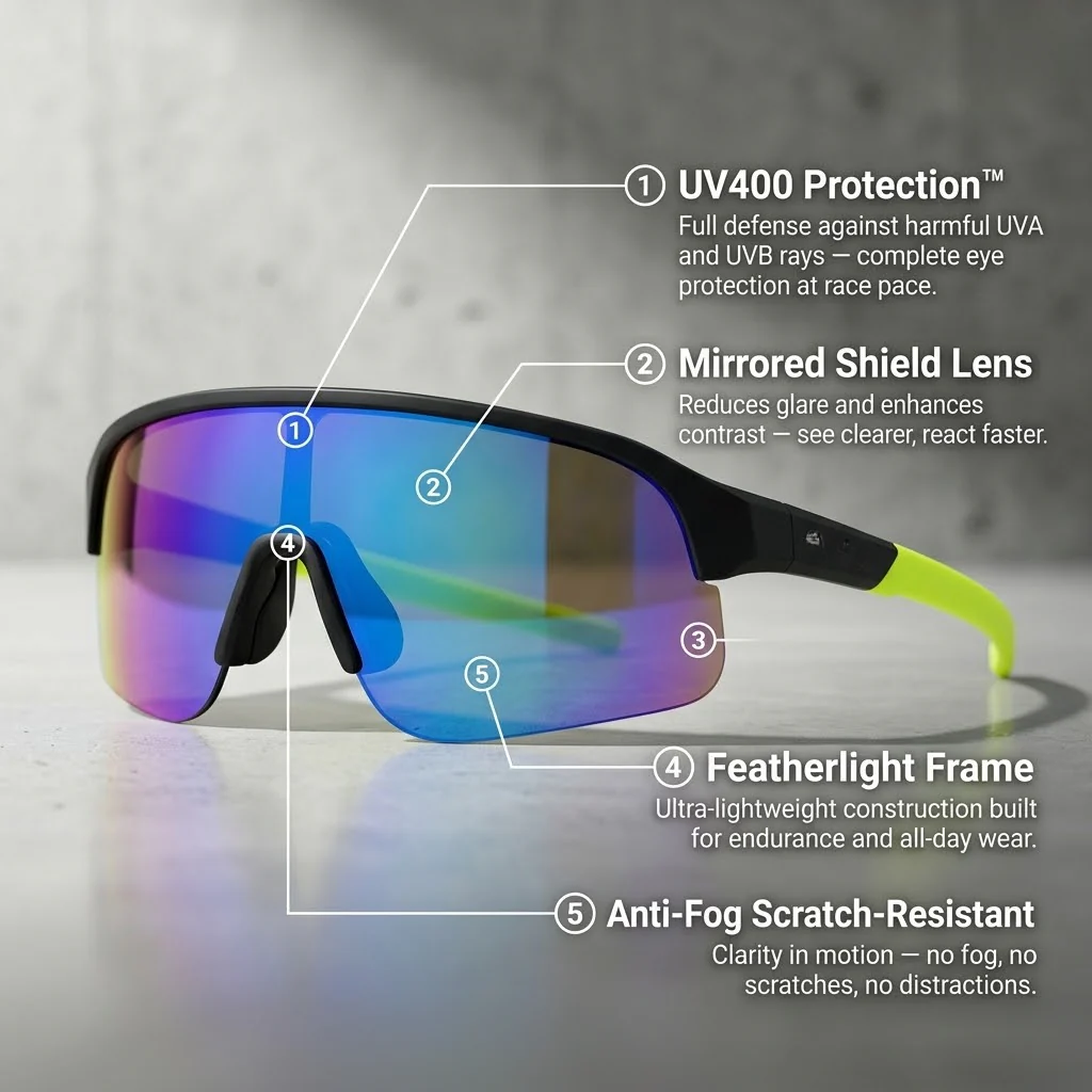 RUNNR AeroShield™ Sports Sunglasses — UV400 Protection · Anti-Fog · Mirrored Wraparound Lens - Image 4