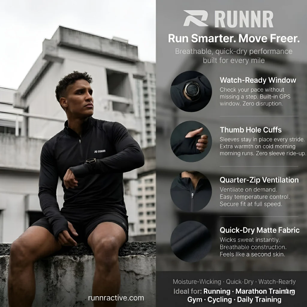 RUNNR Quarter-Zip Long Sleeve — Breathable, Quick-Dry & Watch-Ready - Image 4