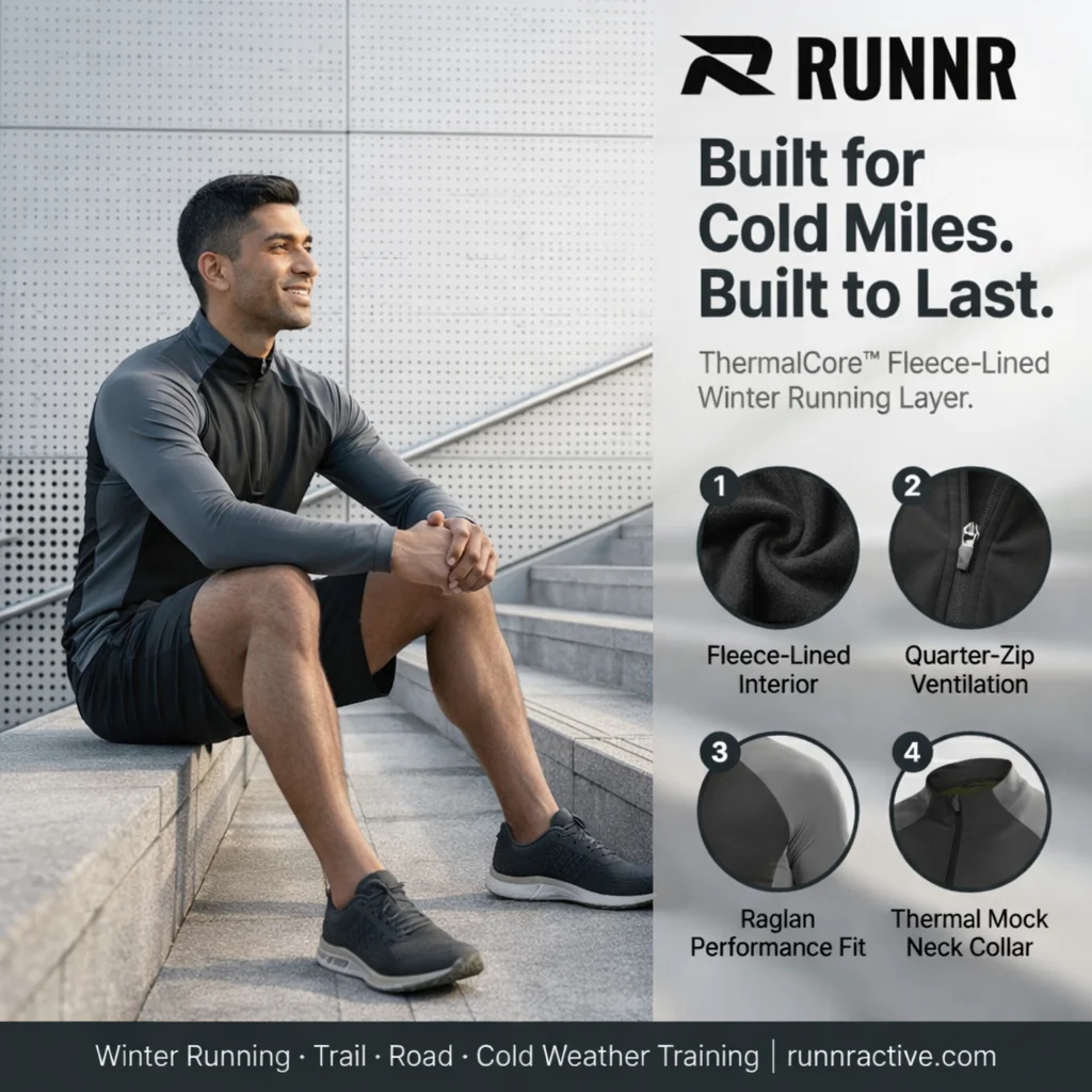 RUNNR ThermalCore™ Long Sleeve — Fleece-Lined · Winter Running Layer · ½-Zip Performance Fit - Image 4