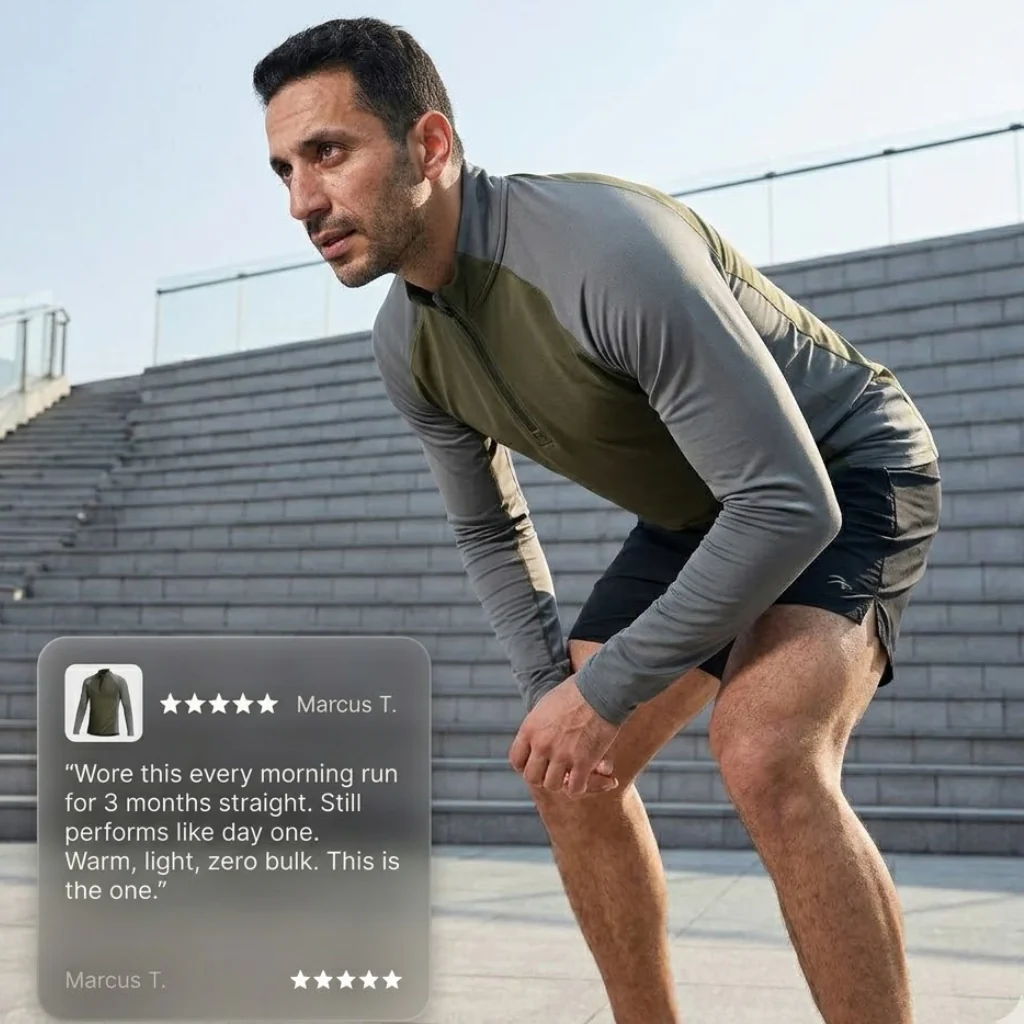 RUNNR ThermalCore™ Long Sleeve — Fleece-Lined · Winter Running Layer · ½-Zip Performance Fit - Image 7